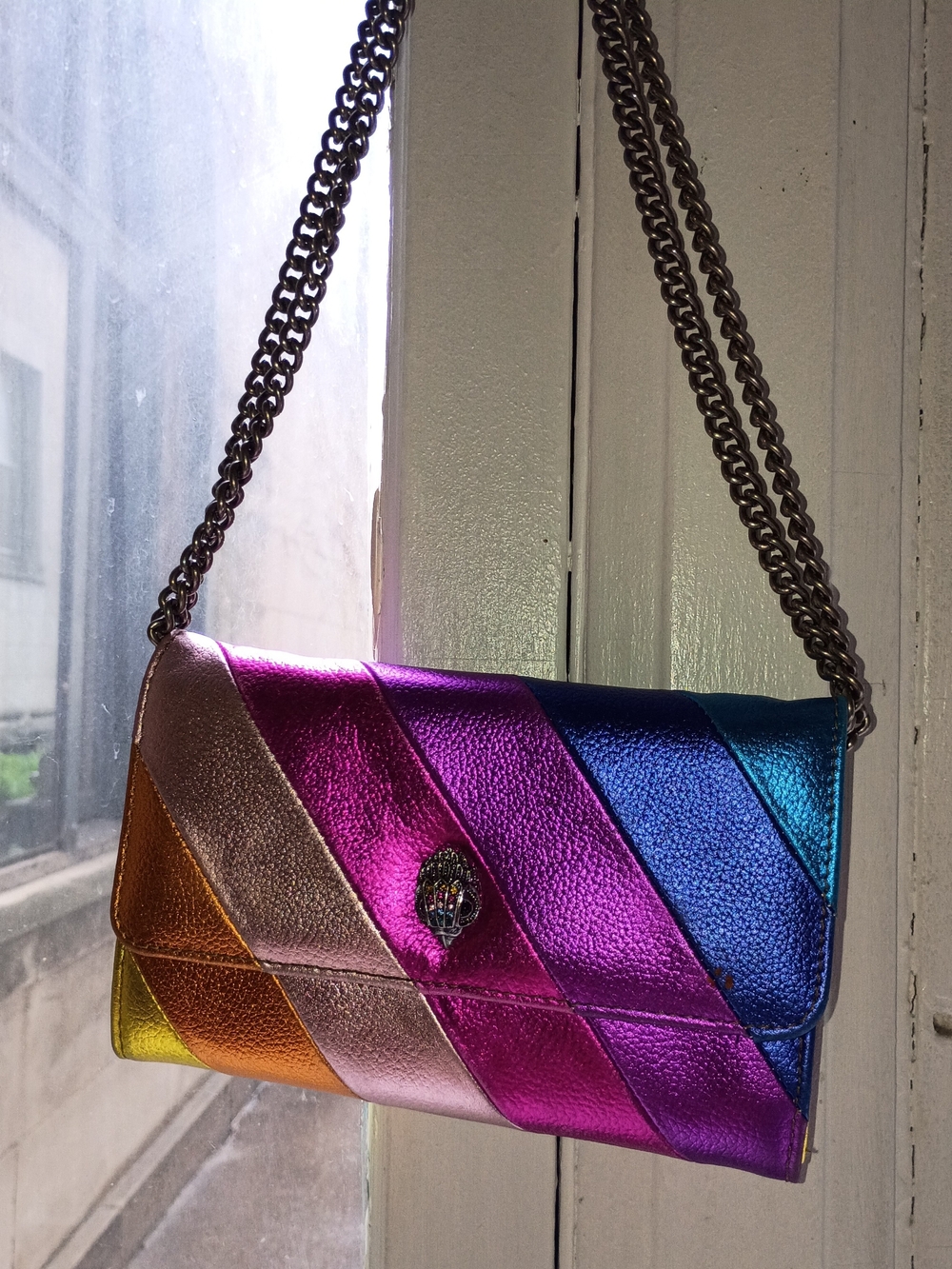 Kurt Geiger London Kensington Metallic Rainbow Stripe Crossbody Bag